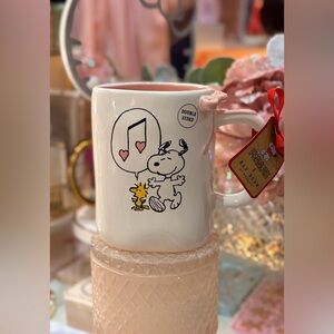 New Rae Dunn Peanuts Mug with Snoopy and Woodstock in Pink